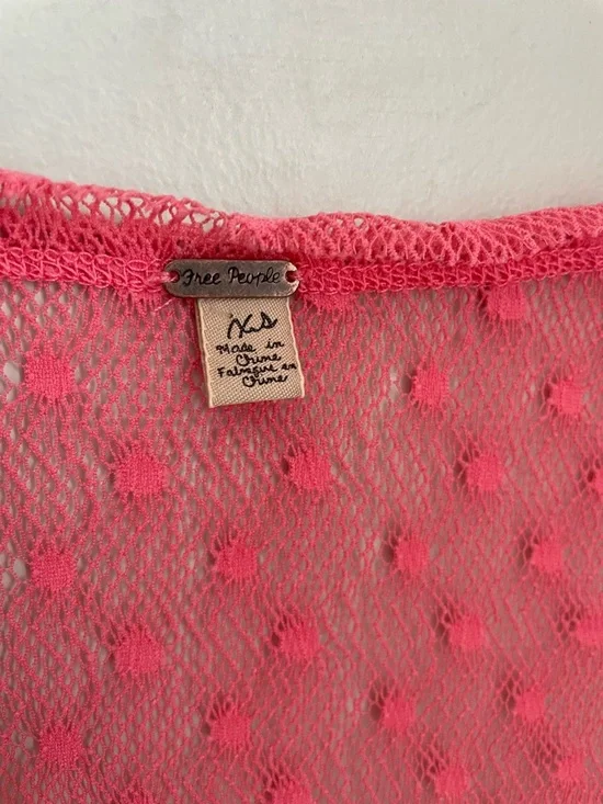 Free People Sheer Pink Polka Dot Lace Long Sleeve Top Size XS Boho Y2K indie - Picture 3 of 11